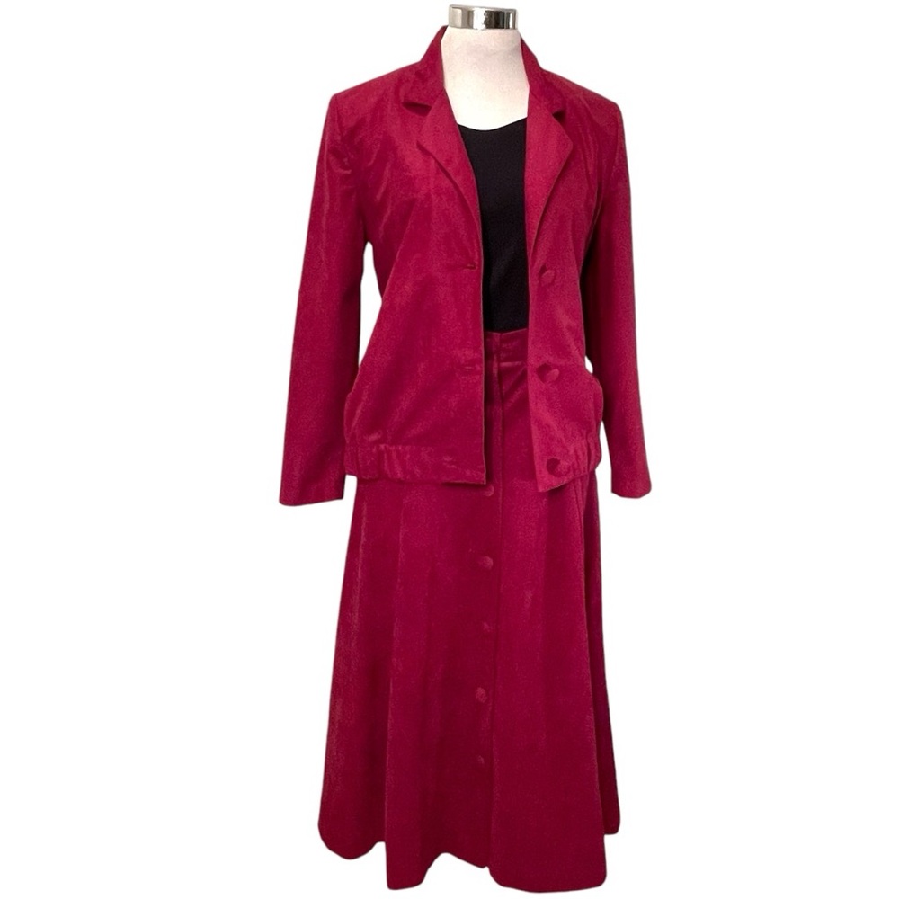 Burgundy Red Long Jacket Blazer and Skirt Set 80s 90s 2 Piece